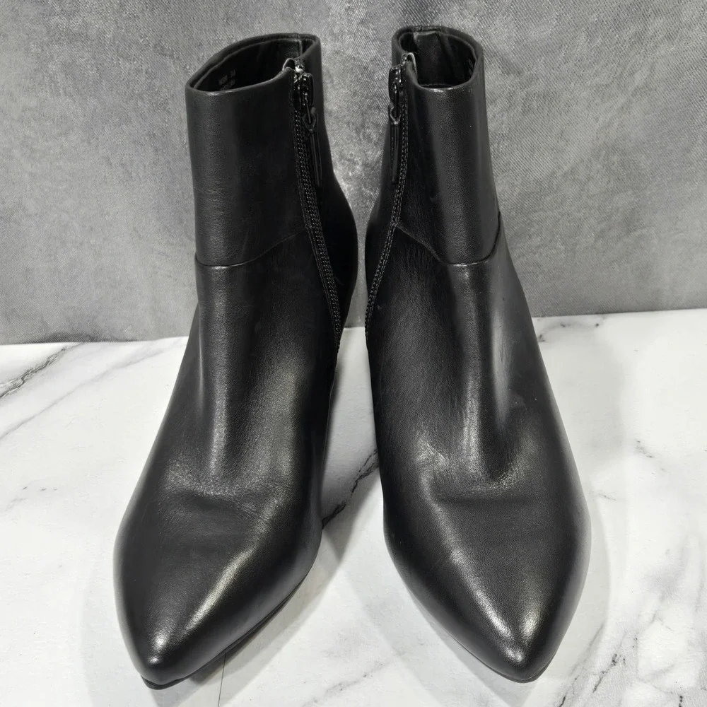 Cole Haan Eneida Ankle Boots Womens 5.5B Black Leather Wedge Pointed Toe Zip
